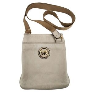 Michael Kors Fulton Crossbody Bag Womens Small Cream Pebbled Leather Gold MK